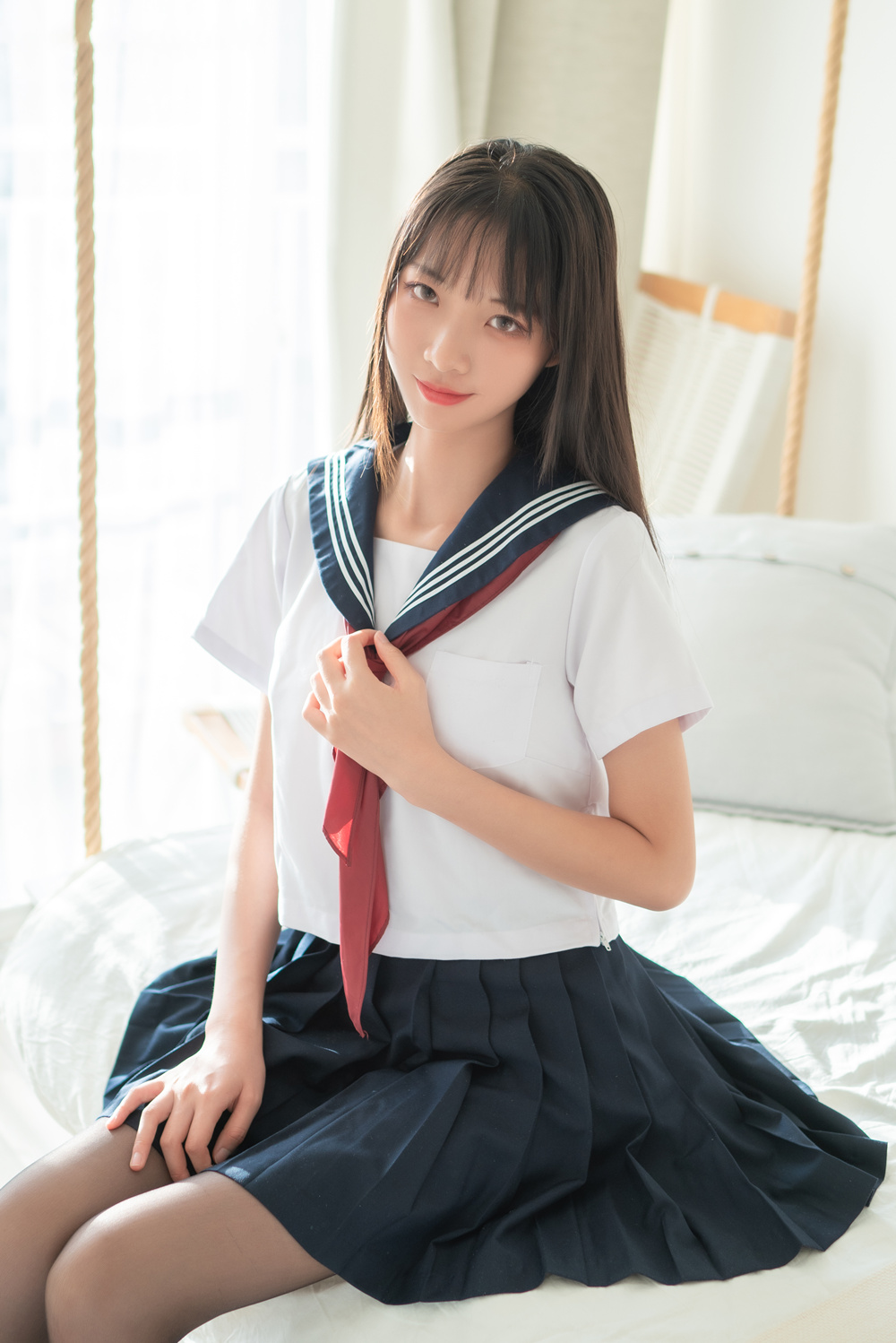 西瓜少女 VOL.028 黑丝蓝白JK［49P460M］-咪咪大车灯