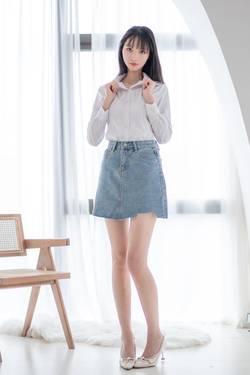 西瓜少女 VOL.024 衬衫牛仔裙 [61P-297MB]-咪咪大车灯
